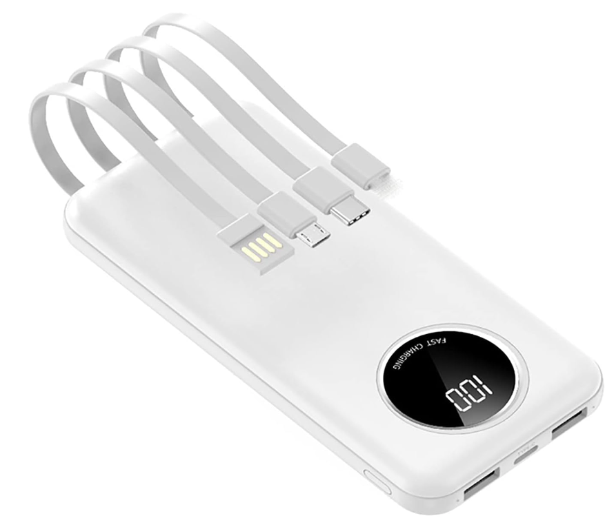 Baterie externa 20000mAh capacitate 5 iesiri si cabluri pentru smartphone si display